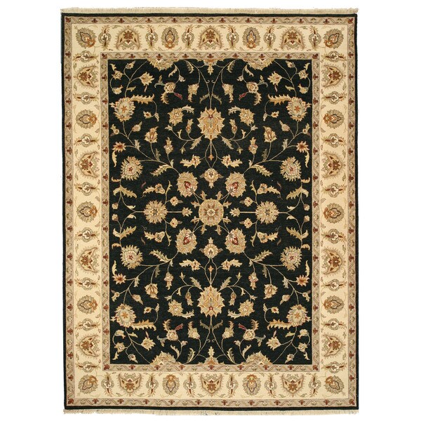 Hand-knotted Wool Black Traditional Oriental Agra Rug - 9'1" x 12'1"
