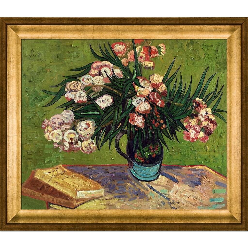 La Pastiche Vincent Van Gogh 'Majolica Jar with Branches of Oleander' Hand Painted Framed Canvas Art