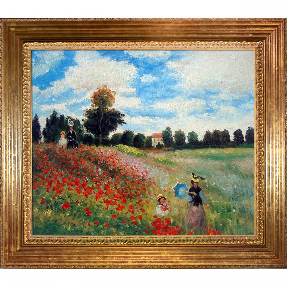 La Pastiche Claude Monet 'Poppy Field in Argenteuil' Hand Painted Framed Canvas Art
