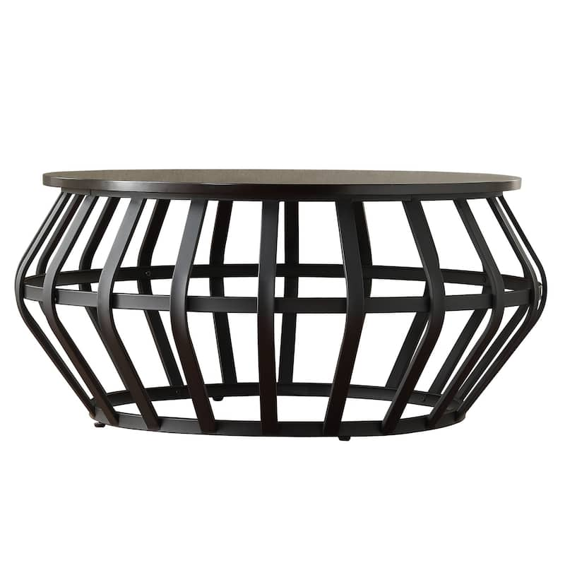 Devon Metal Frame Round Cage Slate Accent Coffee Table by iNSPIRE Q Classic