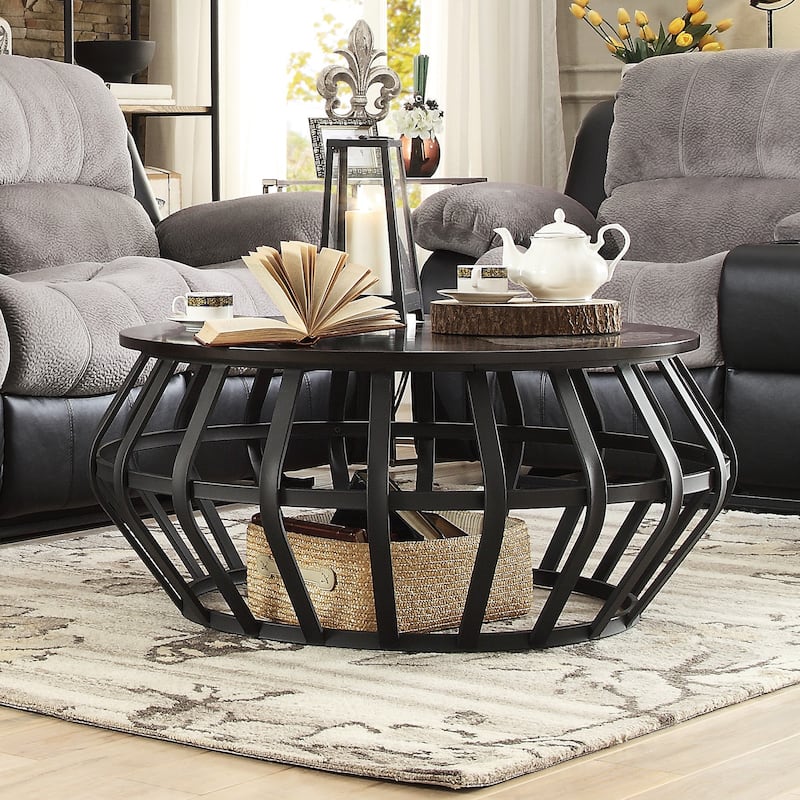 Devon Metal Frame Round Cage Slate Accent Coffee Table by iNSPIRE Q Classic