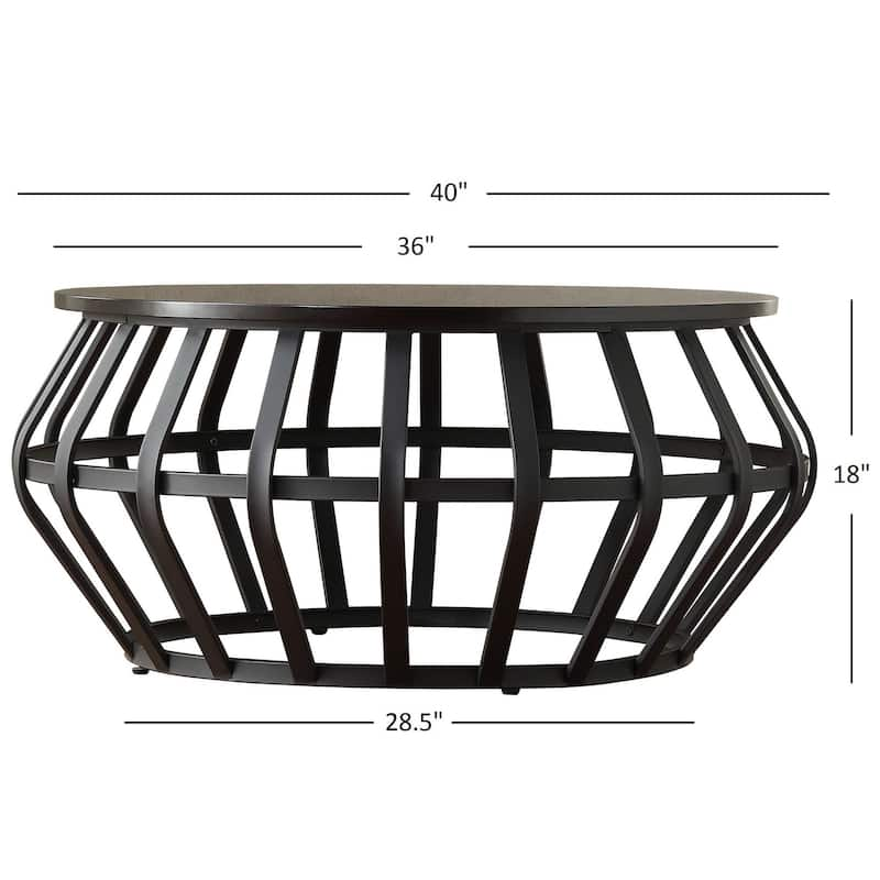 Devon Metal Frame Round Cage Slate Accent Coffee Table by iNSPIRE Q Classic