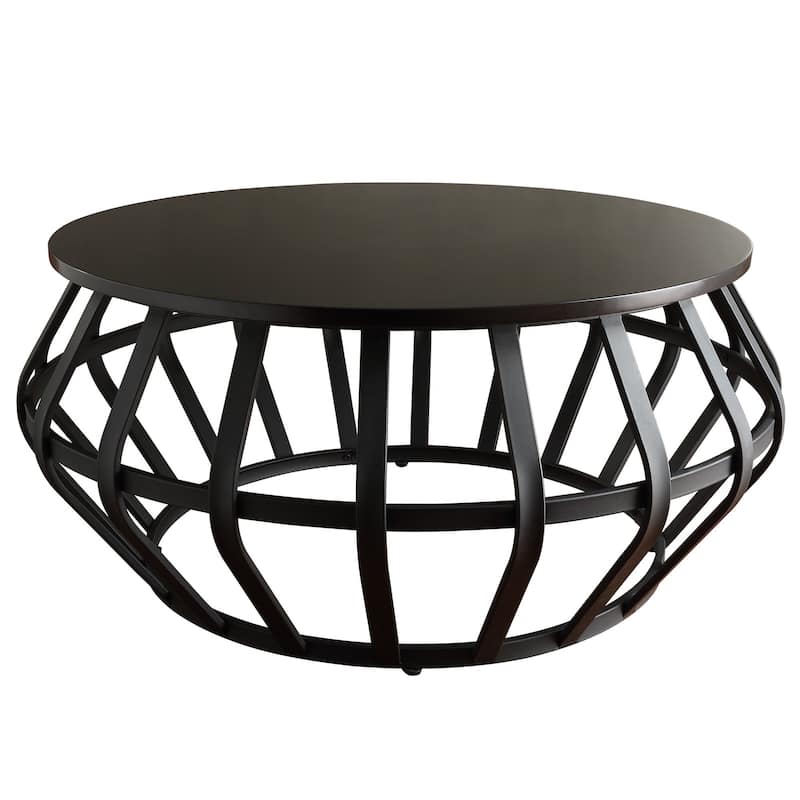 Devon Metal Frame Round Cage Slate Accent Coffee Table by iNSPIRE Q Classic