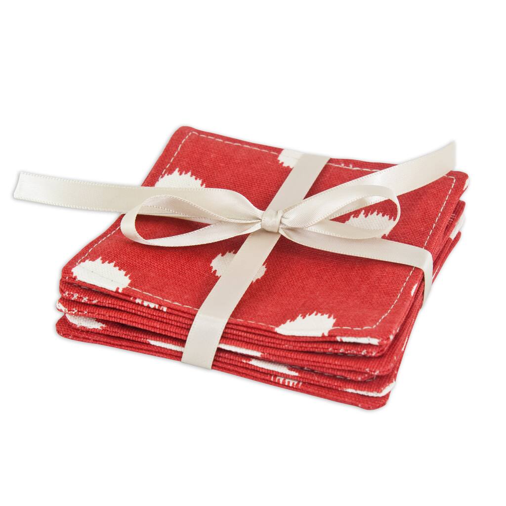 Ikat Dot Red Topstitched Coasters (Set of 6)