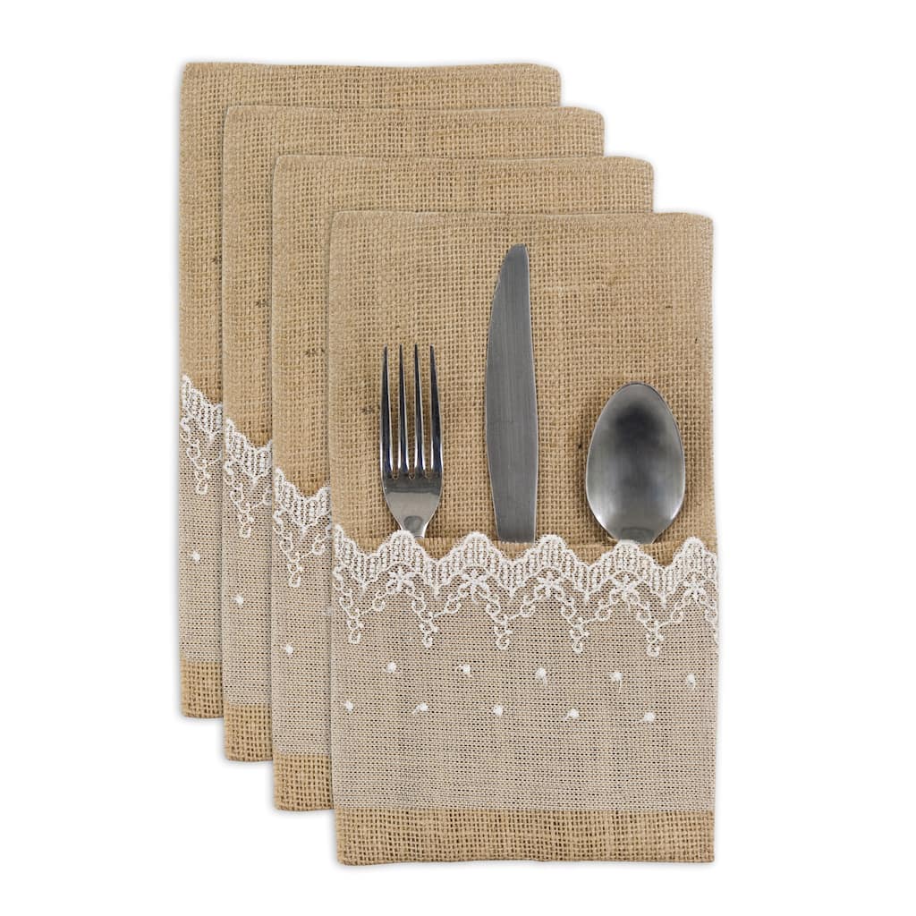 Burlap Natural with Lace Table Settings (Set of 4)