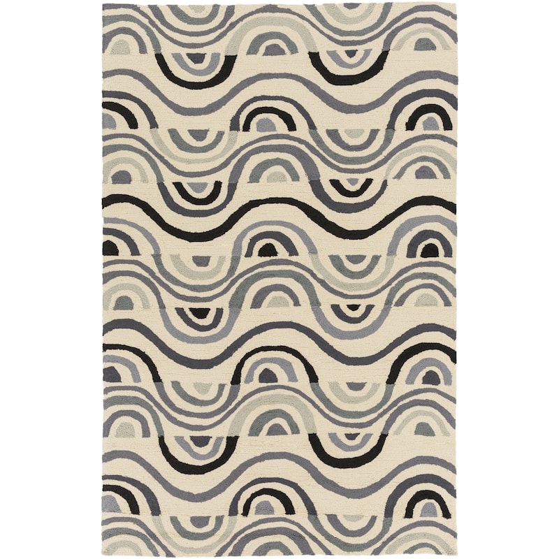 Hand-hooked Lina Geometric Area Rug - 8' x 10'6" - Black
