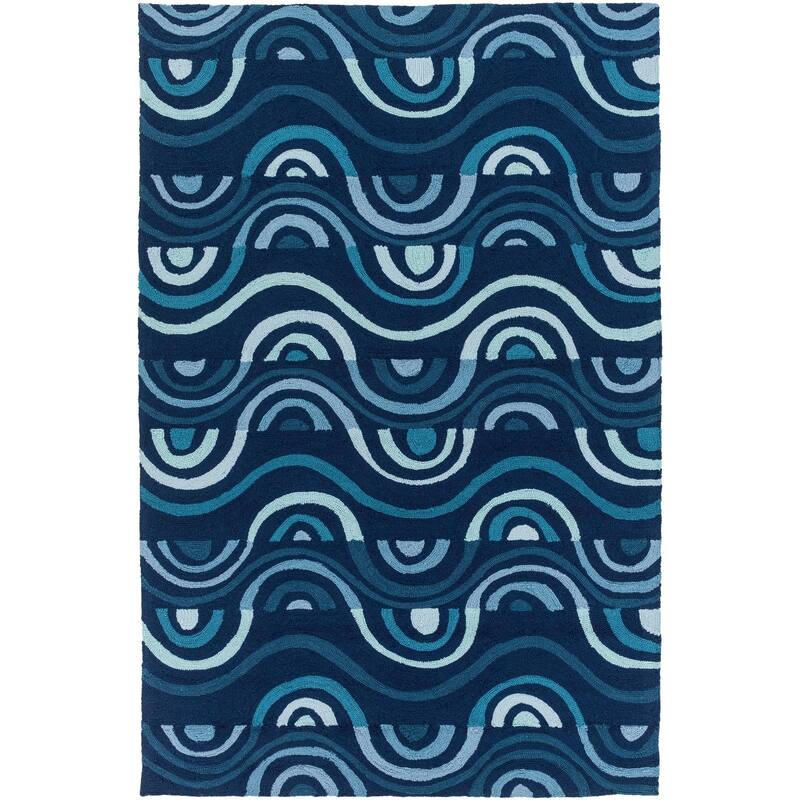 Hand-hooked Lina Geometric Area Rug - 8' x 10'6" - Navy