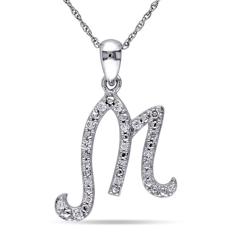 Miadora 10k White Gold 1/6ct TDW Diamond Initial Necklace - 17"L - M