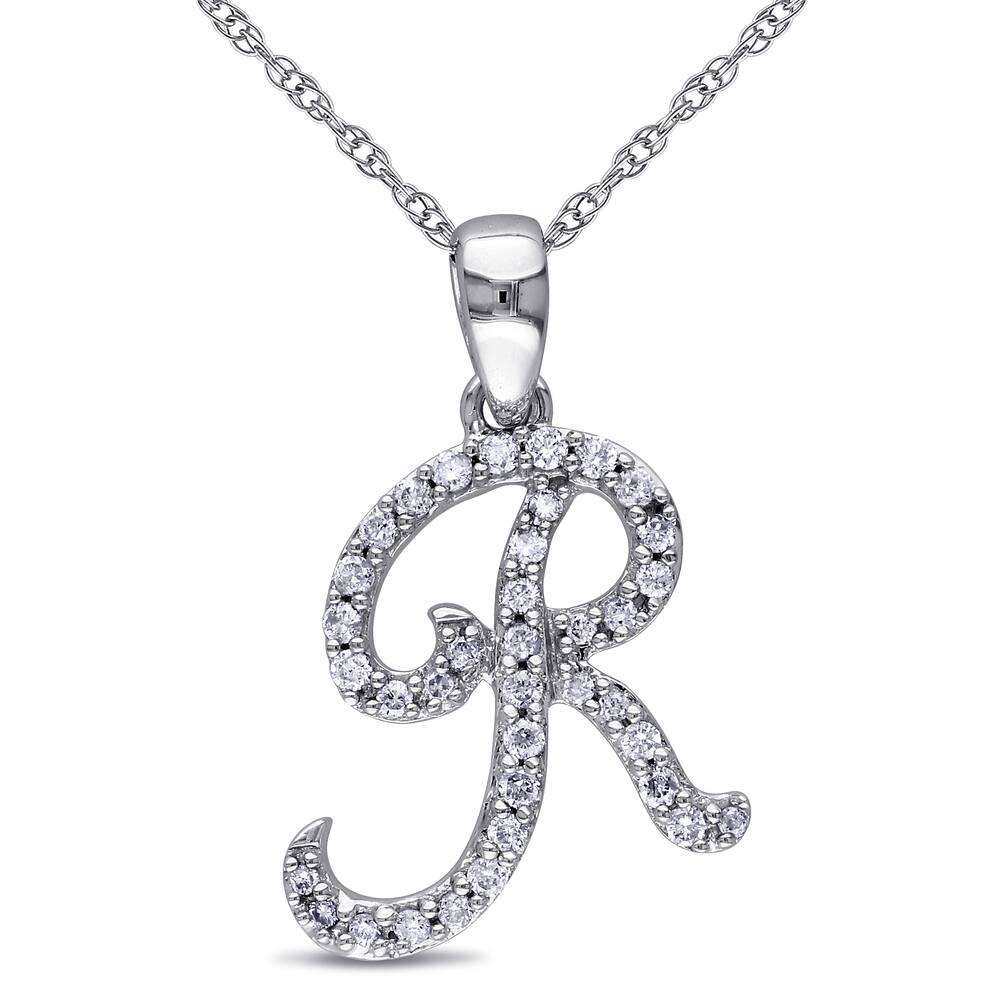 Miadora 10k White Gold 1/6ct TDW Diamond Initial Necklace - 17"L