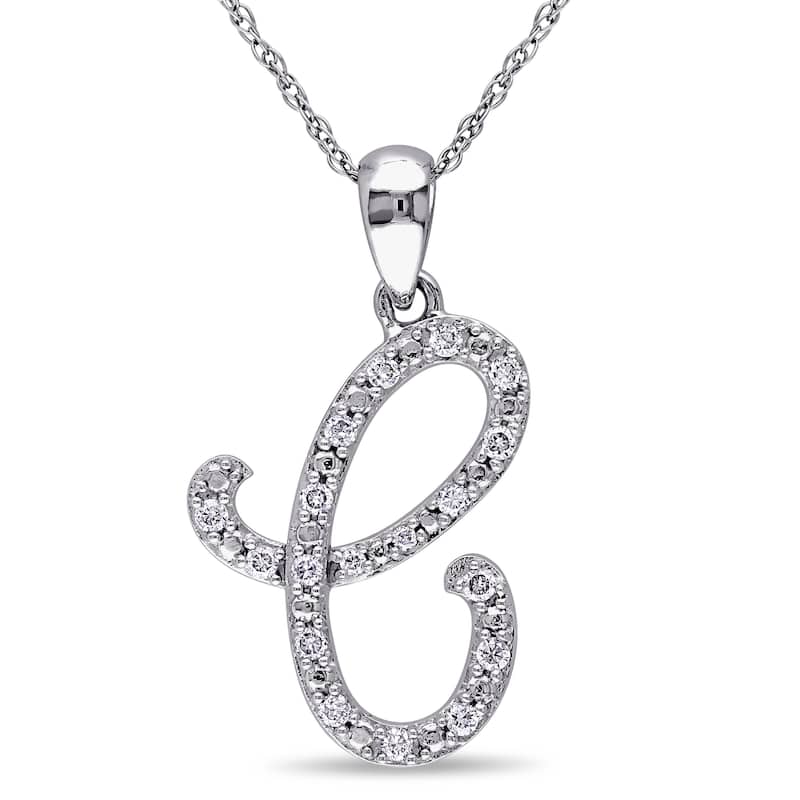 Miadora 10k White Gold 1/6ct TDW Diamond Initial Necklace - 17"L - C