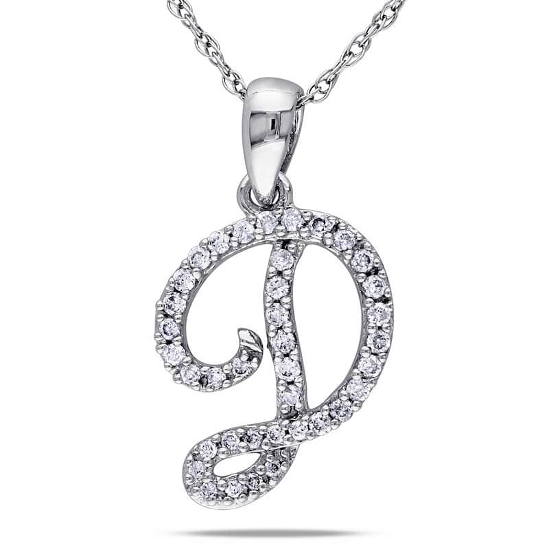 Miadora 10k White Gold 1/6ct TDW Diamond Initial Necklace - 17"L - D