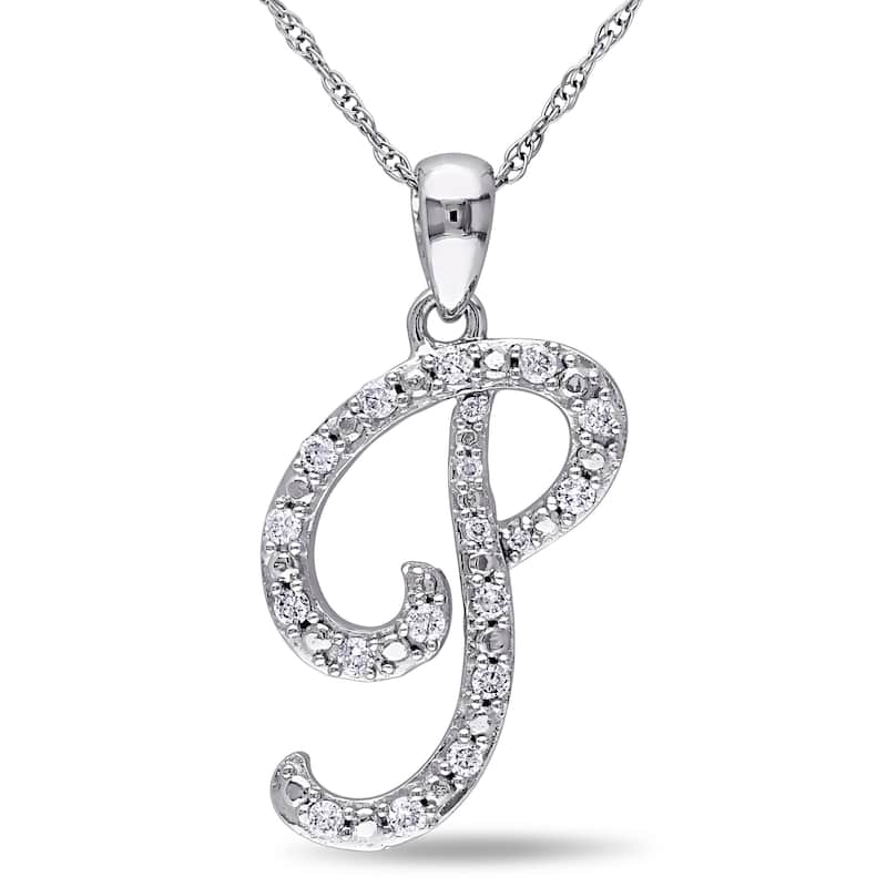 Miadora 10k White Gold 1/6ct TDW Diamond Initial Necklace - 17"L - P