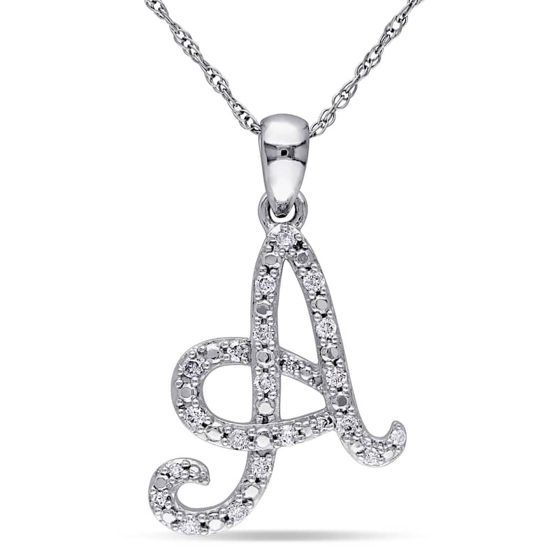 Miadora 10k White Gold 1/6ct TDW Diamond Initial Necklace - 17"L - A