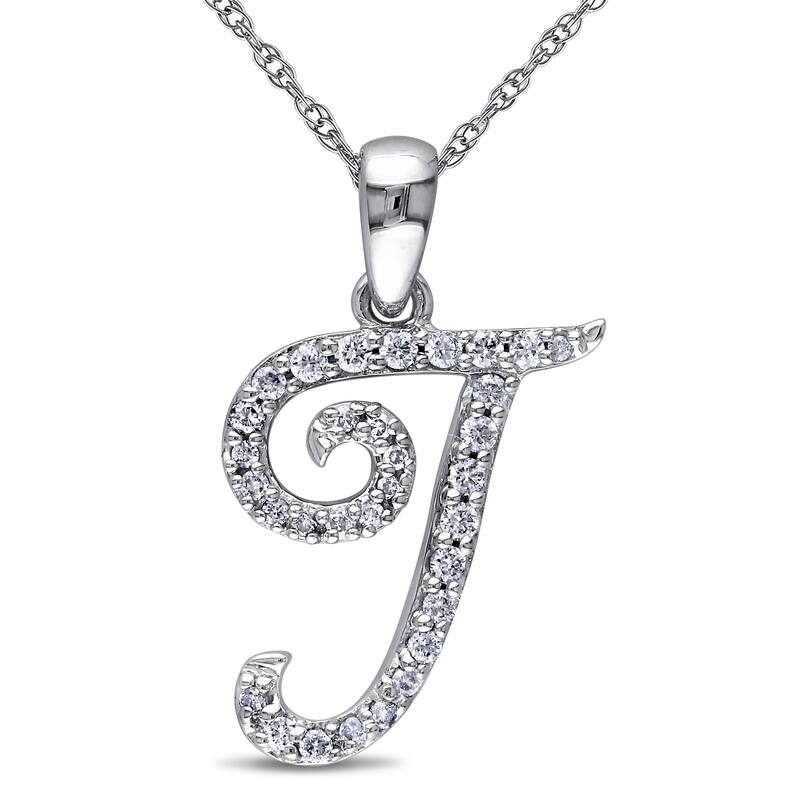 Miadora 10k White Gold 1/6ct TDW Diamond Initial Necklace - 17"L