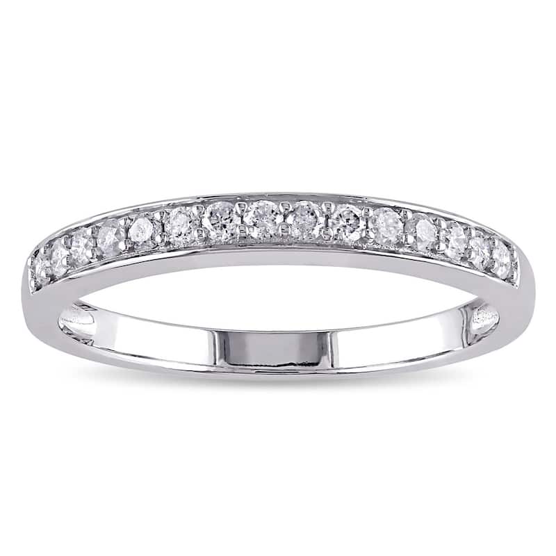 Miadora 10k White Gold 1/4ct TDW Diamond Anniversary Stackable Wedding Band Ring - 4.5