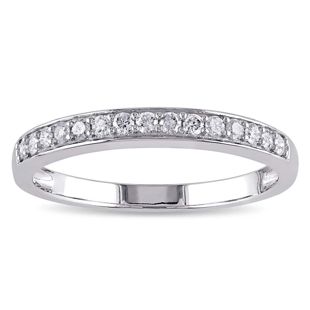 Miadora 10k White Gold 1/4ct TDW Diamond Anniversary Stackable Wedding Band Ring