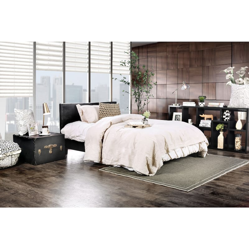 Furniture of America Gols Modern Black Faux Leather Padded Platform Bed