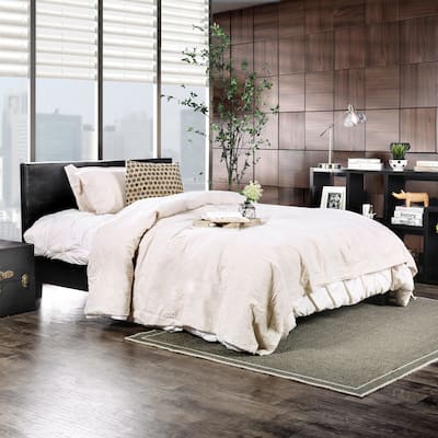 Furniture of America Gols Modern Black Faux Leather Padded Platform Bed