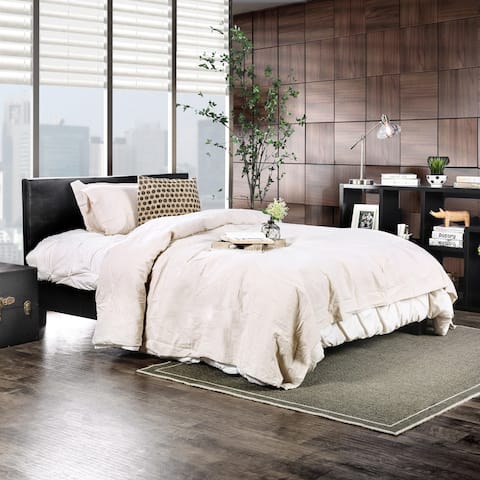 Furniture of America Gols Modern Black Faux Leather Padded Platform Bed