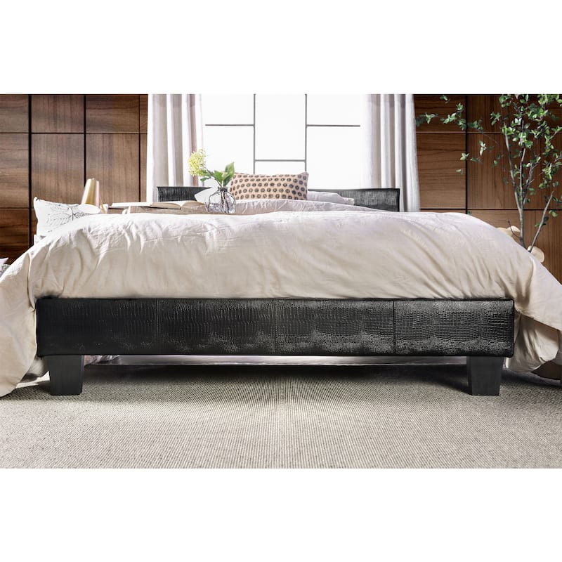 Furniture of America Gols Modern Black Faux Leather Padded Platform Bed
