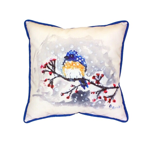 Blue Bird & Snow 18-inch Indoor/Outdoor Pillow