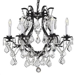 Gallery Versailles Wrought Iron and Crystal Swag Plug-in 6-light Chandelier (Black) - Chandeliers For Bedrooms by Overstock.com