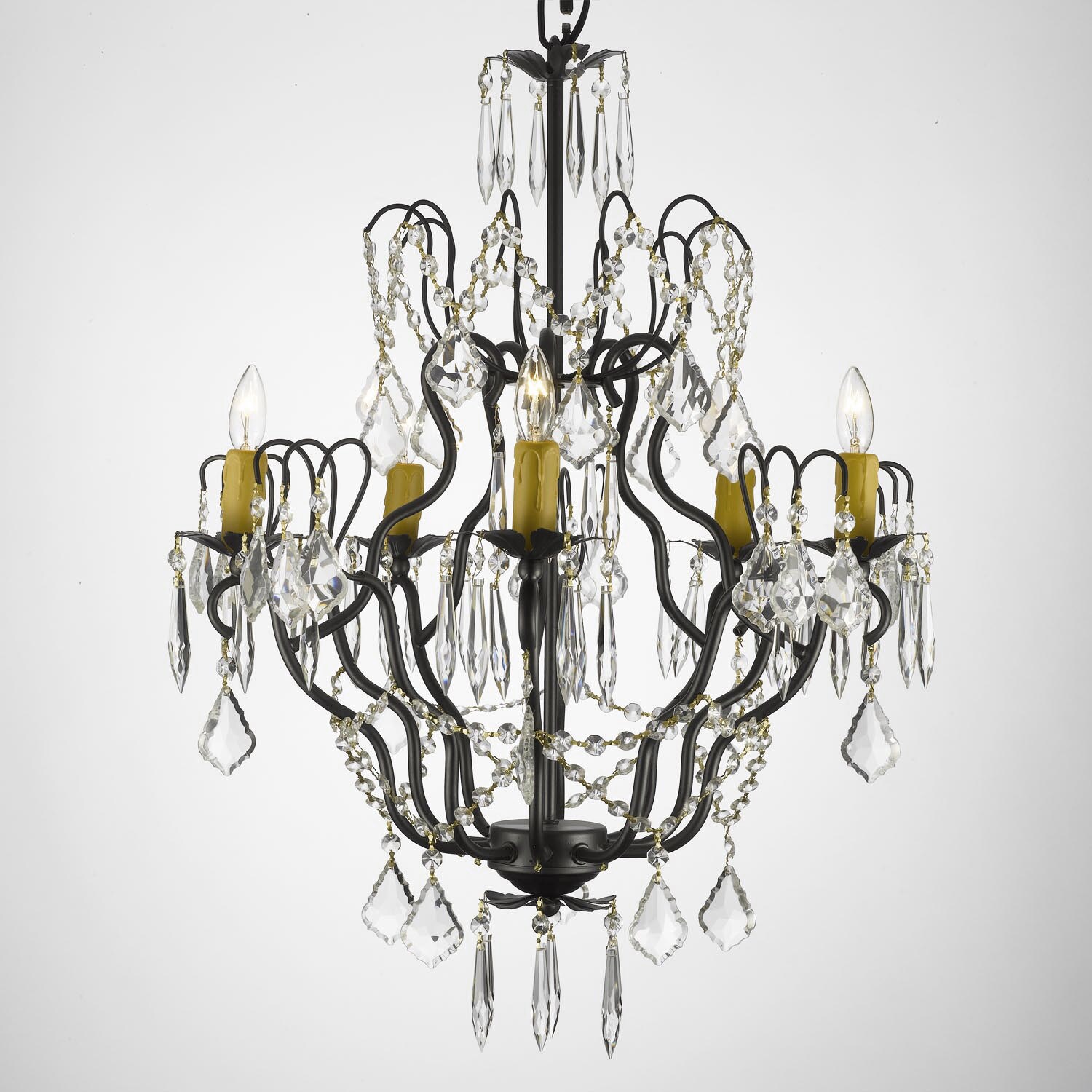 Gallery Versailles Wrought Iron and Crystal Swag Light Plug-in 5-light Chandelier (swag) - Chandeliers For Bedrooms by Overstock.com