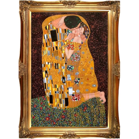 Gustav Klimt The Kiss (Full view) Hand Painted Framed Canvas Art
