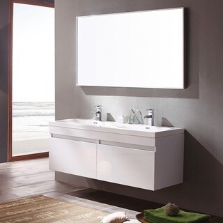 Fresca Largo White Modern Bathroom Vanity w/ Wavy Double Sinks - Bed ...