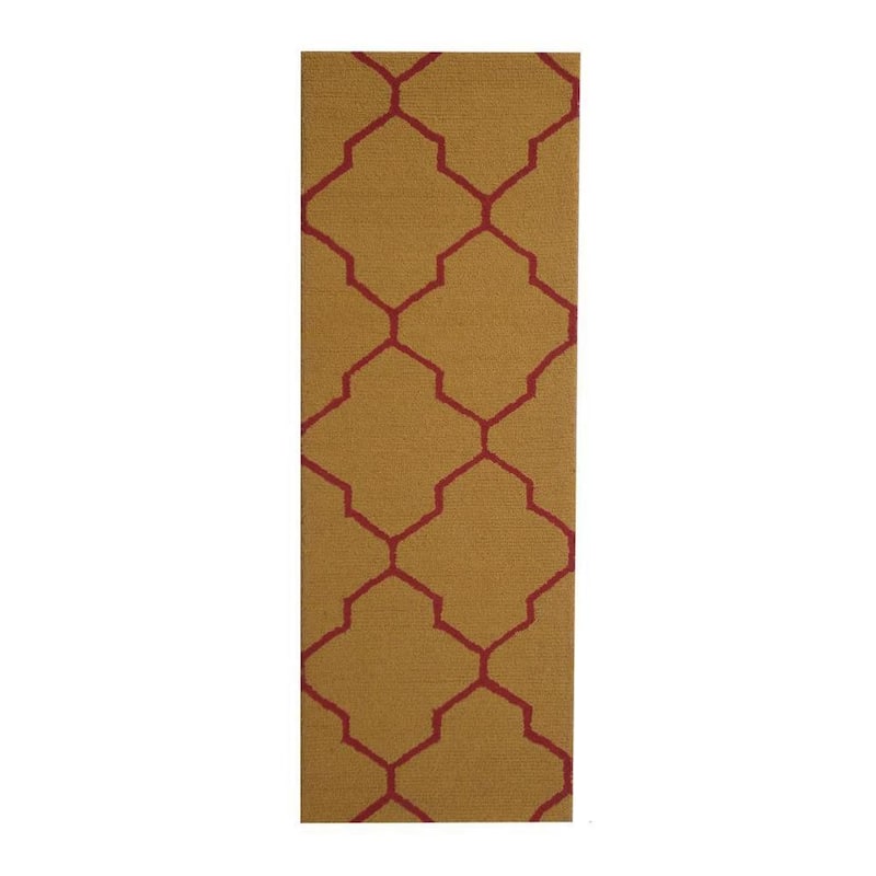HERAT ORIENTAL Handmade Trellis Design 100% Wool Rug 2.6x7 - 2'6 x 7'