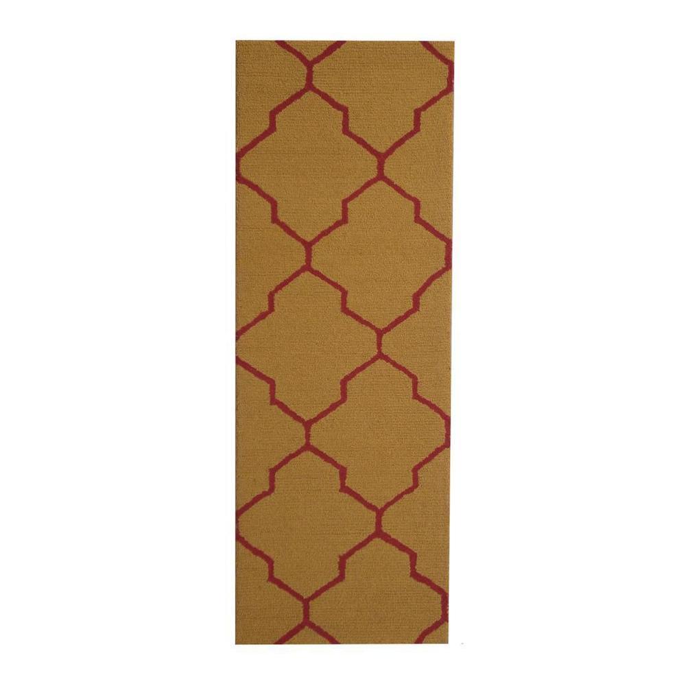 HERAT ORIENTAL Handmade Trellis Design 100% Wool Rug 2.6x7 - 2'6 x 7'