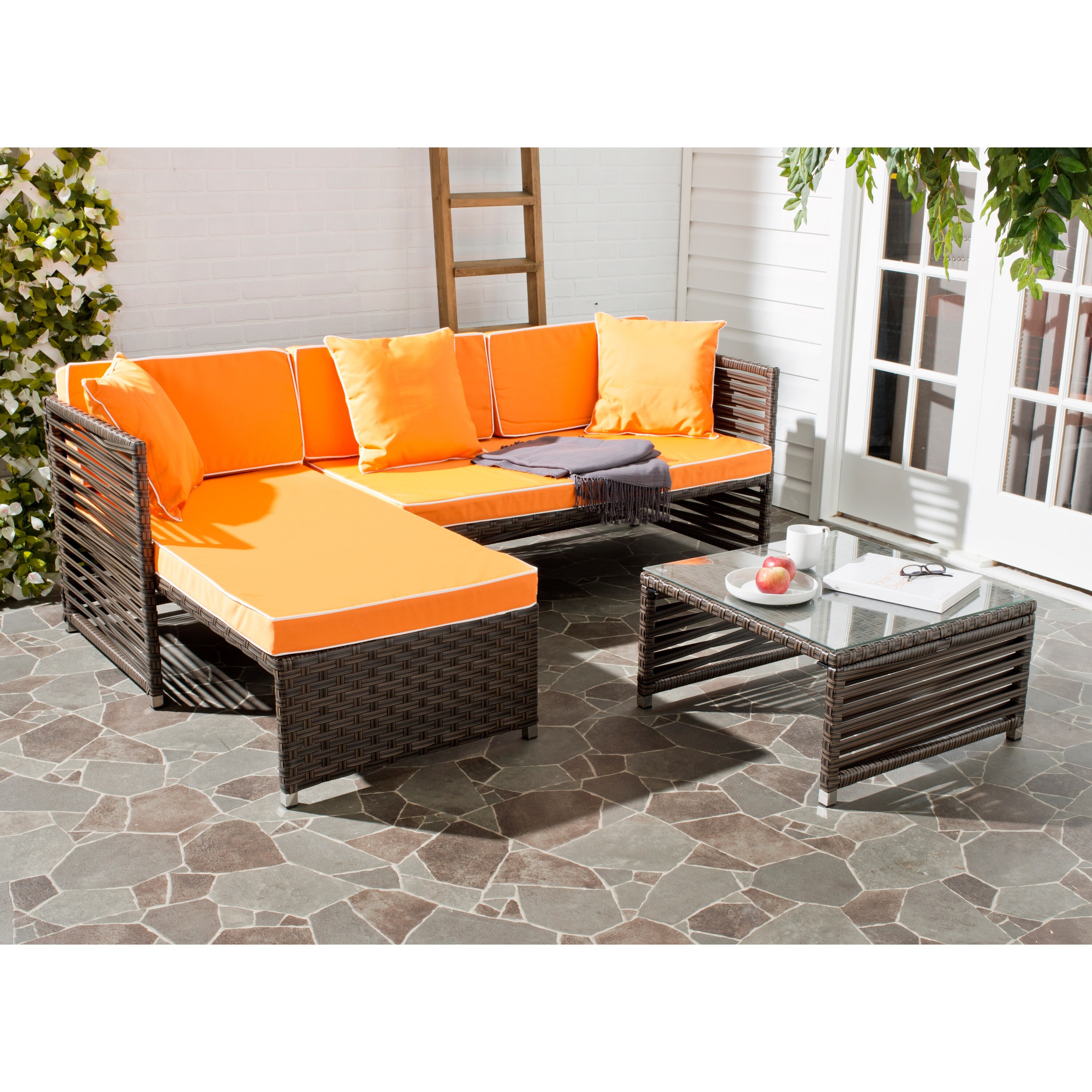 orange wicker cushions