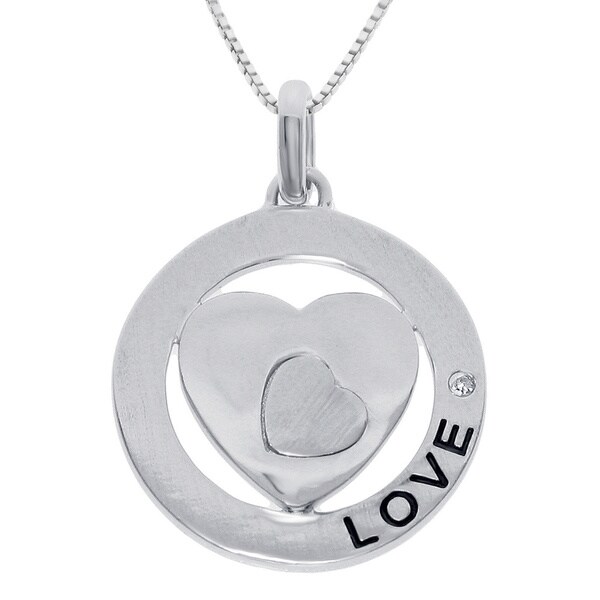 Sterling Silver and Diamond Accent Heart Round Shaped Pendant with