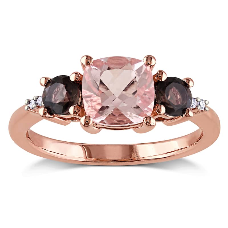 Miadora Rose-plated Silver Morganite Smoky Quartz Diamond Accent Ring - 10