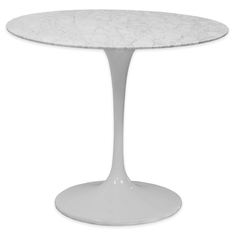 Mod Made White Lily Round Marble Dining Table with Aluminum Base