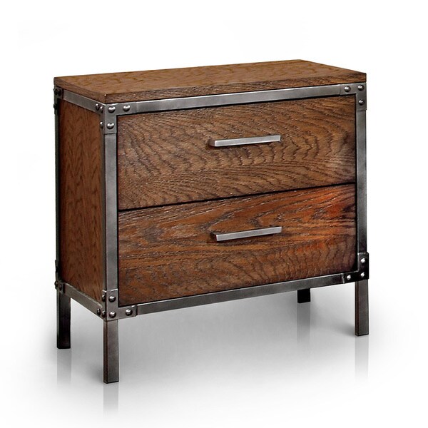 Shop Furniture of America Anye Industrial Style 2Drawer Nightstand Free Shipping Today