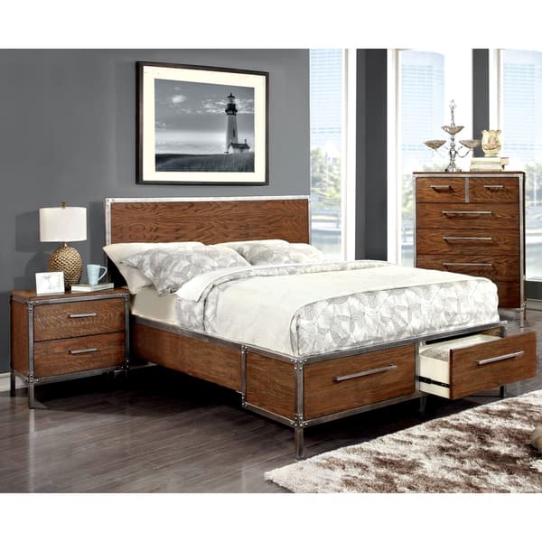 Furniture Of America Anye 3 Piece Industrial Style Dark Oak Bedroom Set