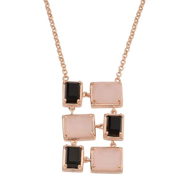slide 1 of 3, Oro Rosa 18k Rose Gold Over Bronze Rose Quartz and Black Onyx Drop Necklace (20 or 36 inch)