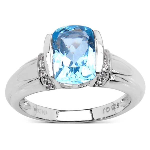 Malaika Sterling Silver Cushion Blue Topaz and White Topaz Ring