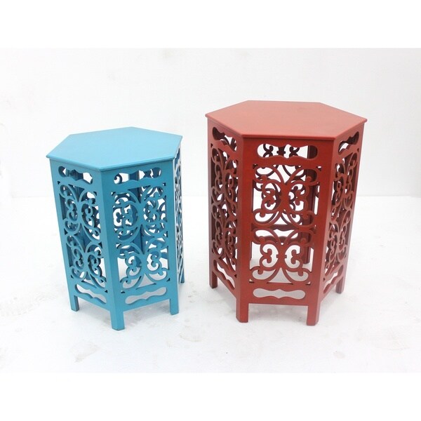 Shop Red and Blue Accent Tables (Set of 2) Free Shipping Today