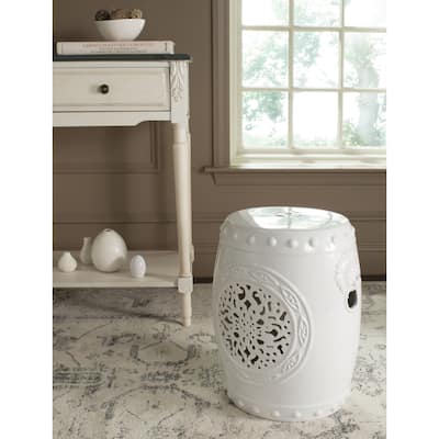 SAFAVIEH Flower White Drum Ceramic Decorative Garden Stool