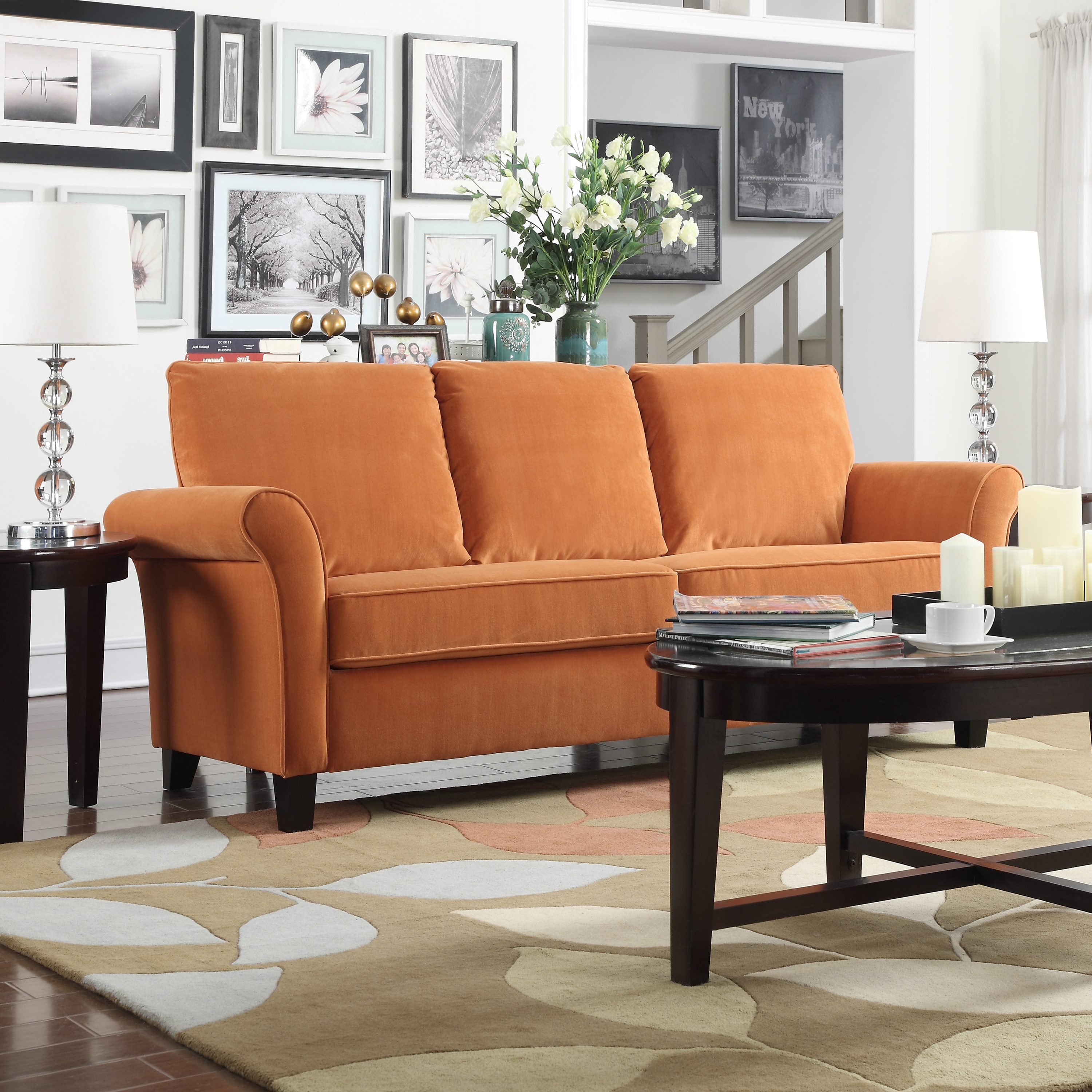 Shop Handy Living Rockford Pumpkin Orange Velvet SoFast Sofa - Free