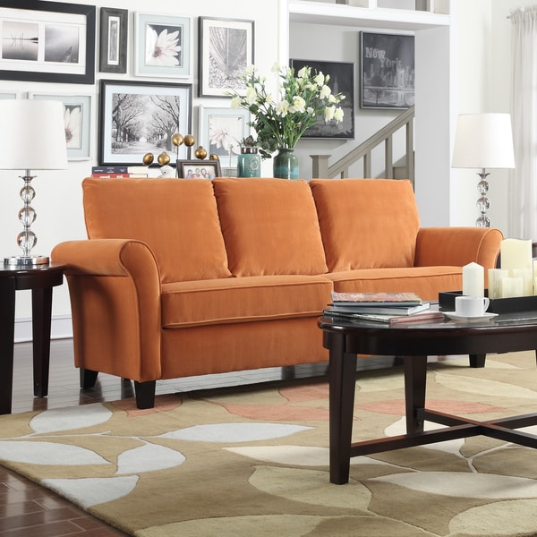 Porch & Den Kalamath Pumpkin Orange Velvet Sofa