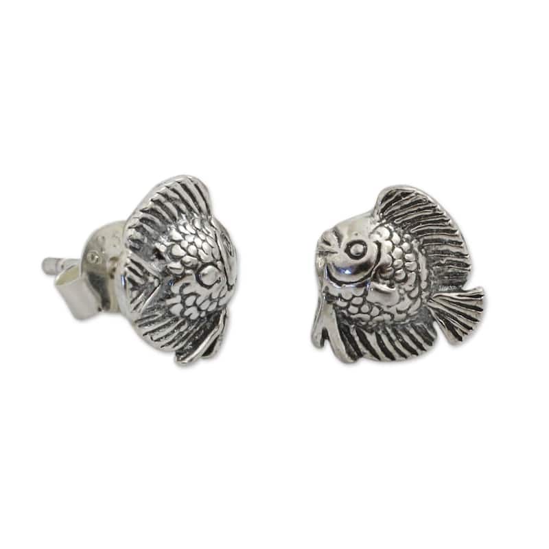 NOVICA Handmade Sterling Silver Happy Fish Earrings (Thailand)