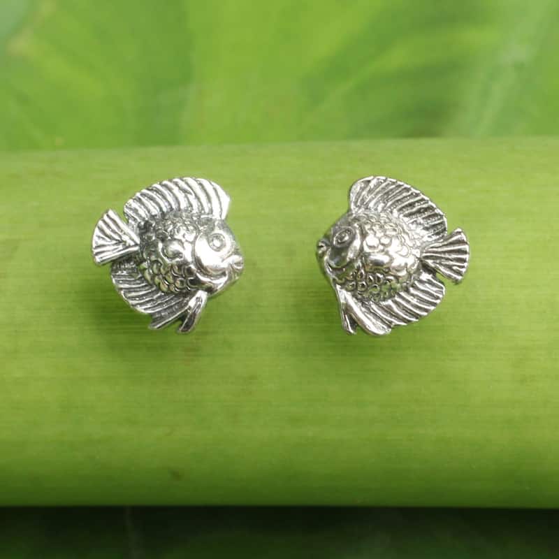 NOVICA Handmade Sterling Silver Happy Fish Earrings (Thailand)