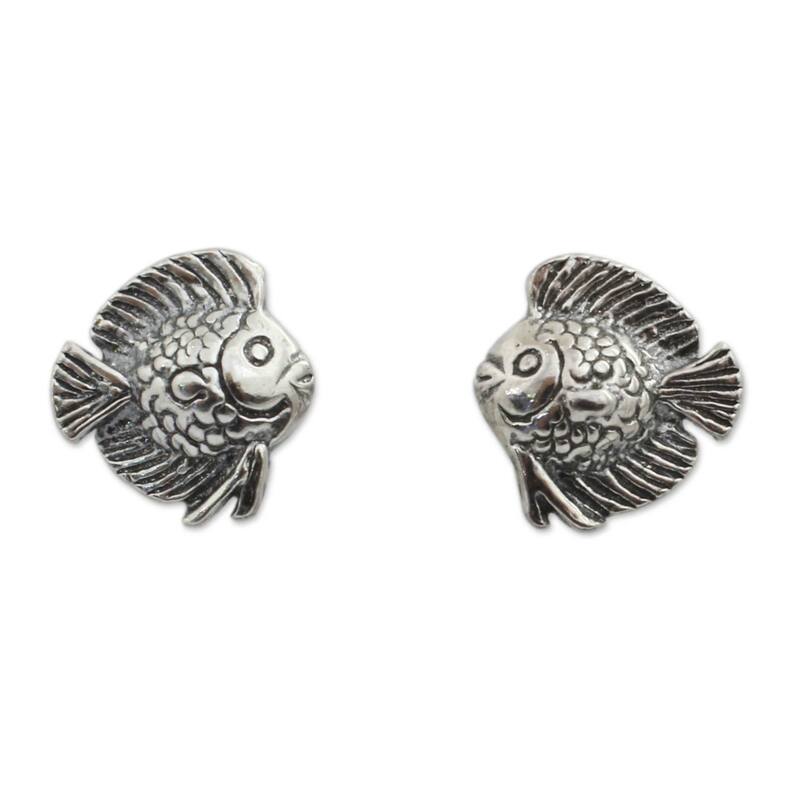 NOVICA Handmade Sterling Silver Happy Fish Earrings (Thailand)