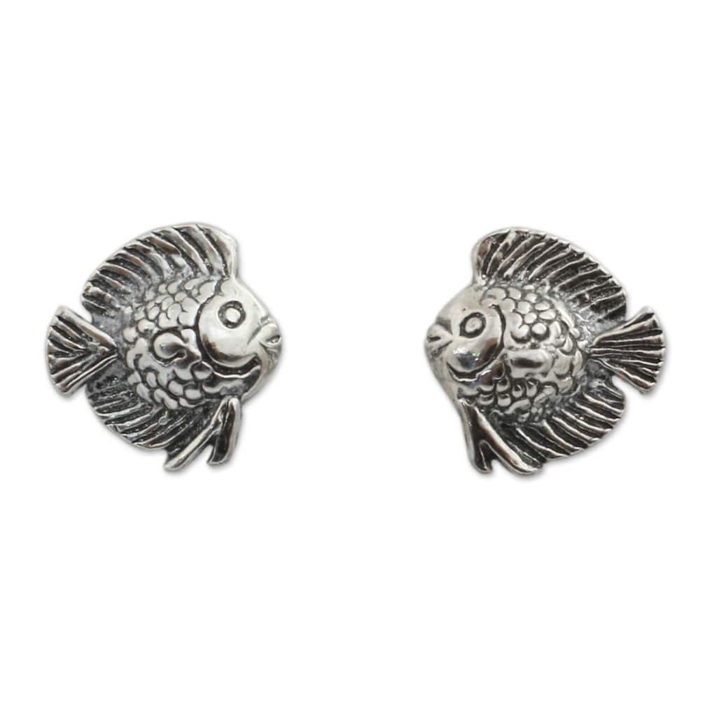 NOVICA Handmade Sterling Silver Happy Fish Earrings (Thailand)