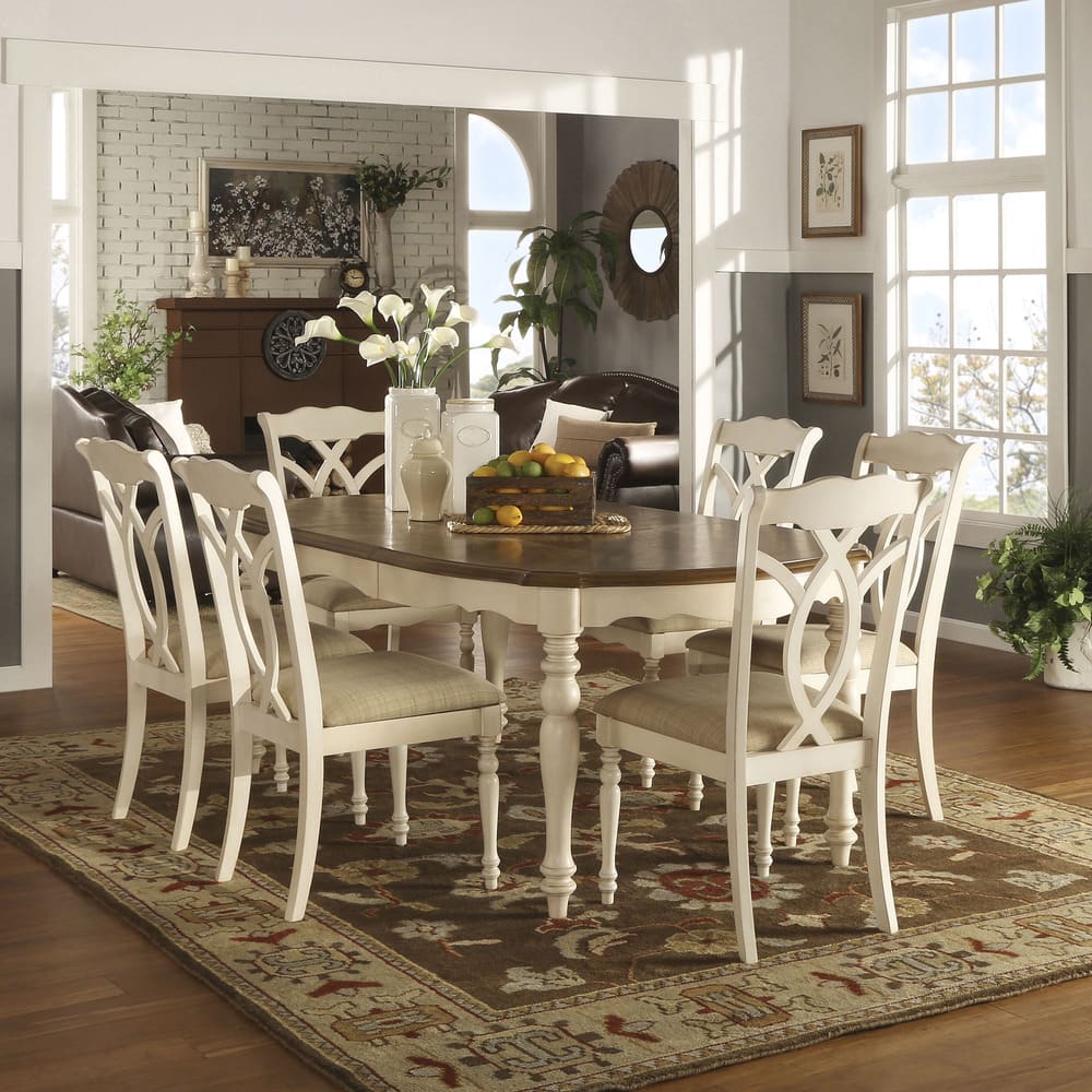 Shayne Two-Tone White Base Extending Dining Set by iNSPIRE Q Classic