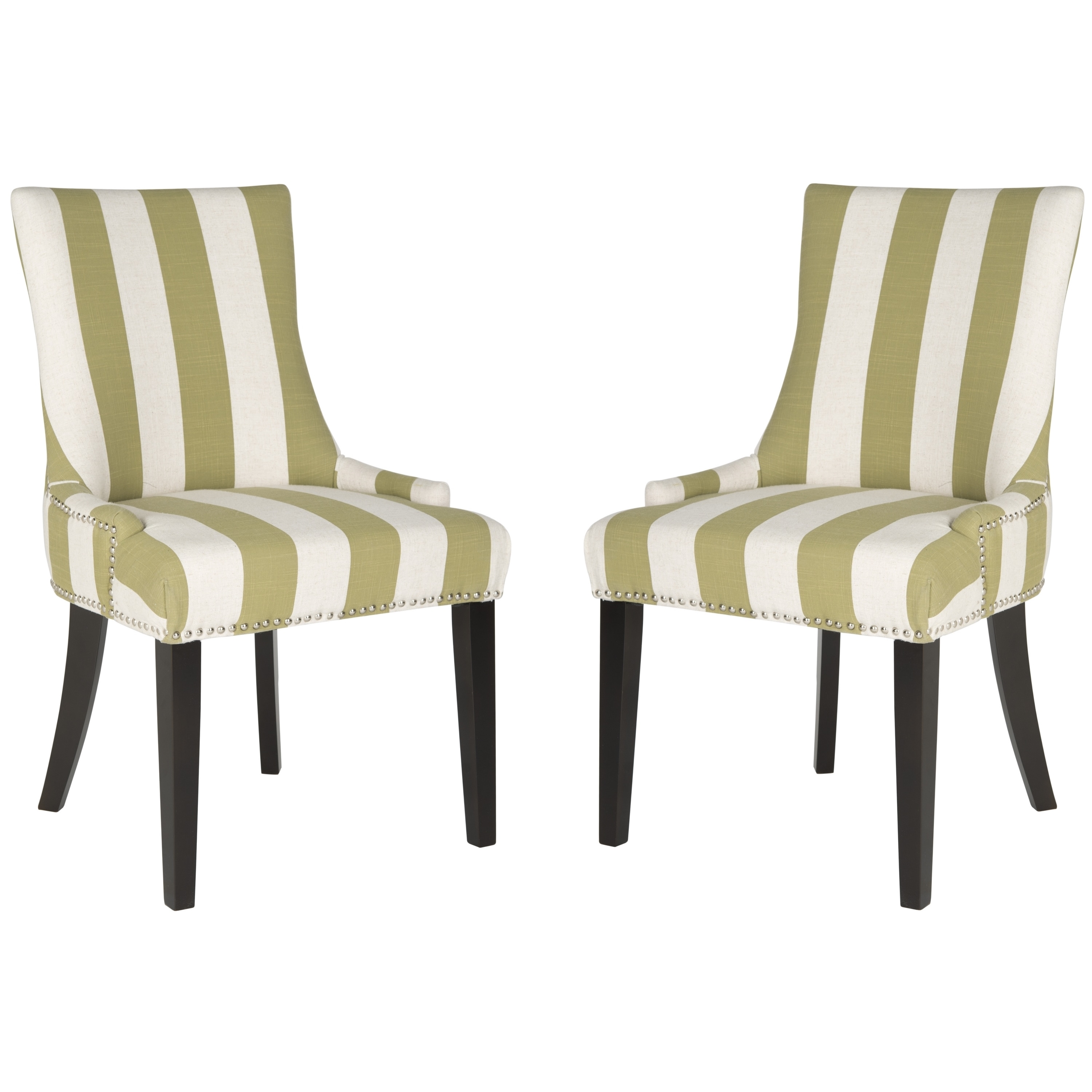 green striped dining chairs