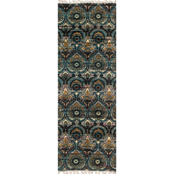 Shop Flatweave Maria Grey/ Blue Damask Runner Rug (1'9 x 5'0) Free